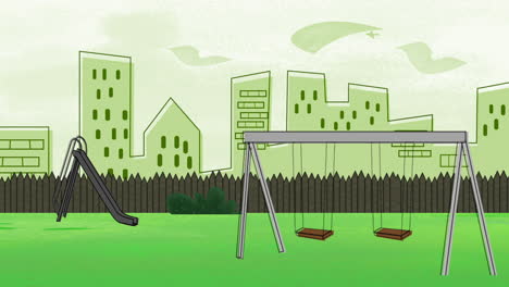 cartoon animation background with buildings and park of city