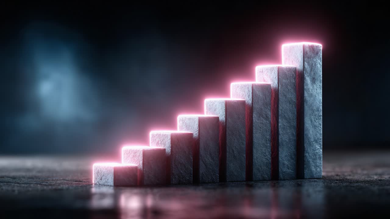 An Elegant Visualization of Progress: A Modern Line Graph Representing Growth and Achievement with Glowing Edges in a Dark Environment
