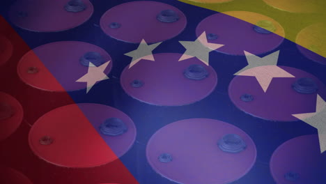 animation of oil barrels and flag of venezuela