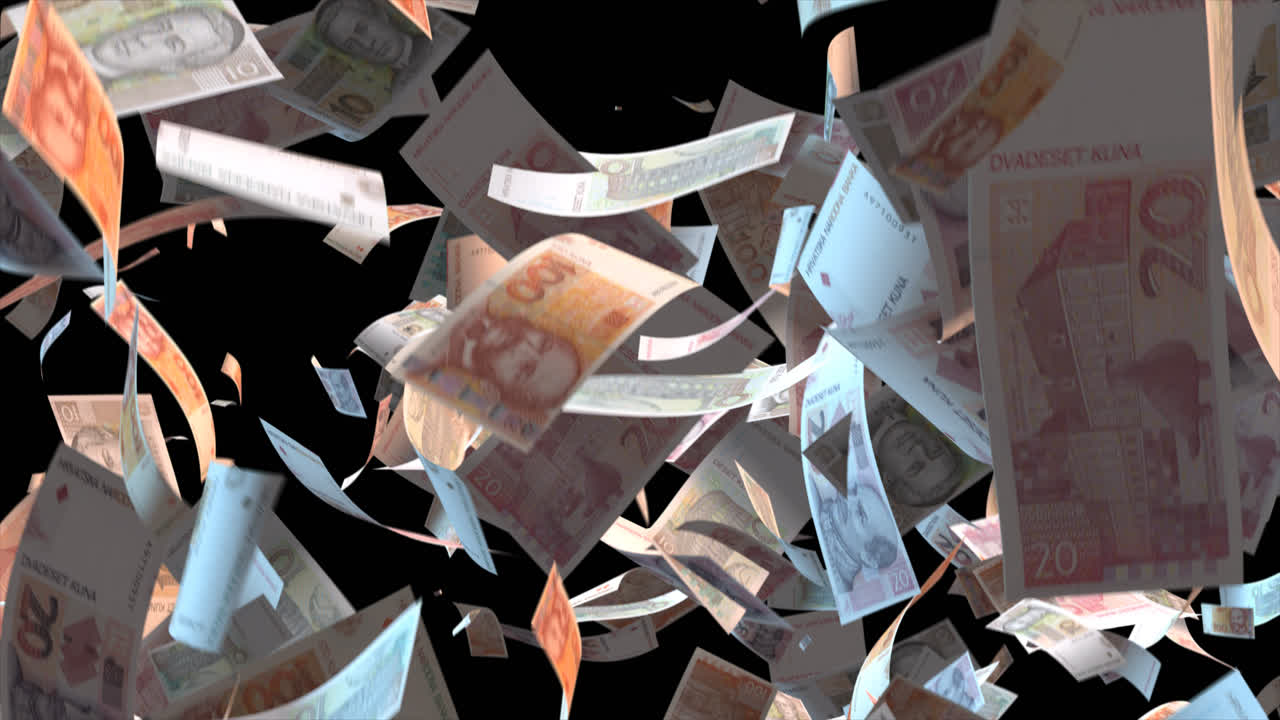 크로아티아 쿠나 지폐가 떨어집니다.