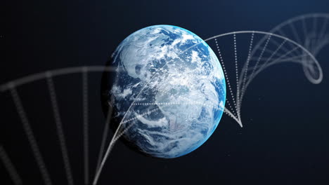 Animación-De-La-Tierra-En-Rotación-Con-Cadena-De-ADN-Sobre-Fondo-Espacial