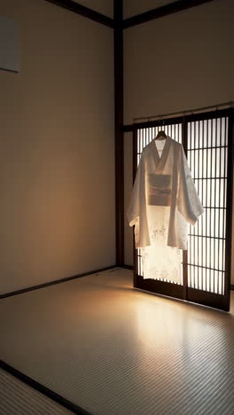 white kimono hanging in a traditional japanese house
