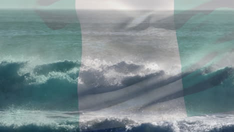 animation of flag of nigeria blowing over beach seascape