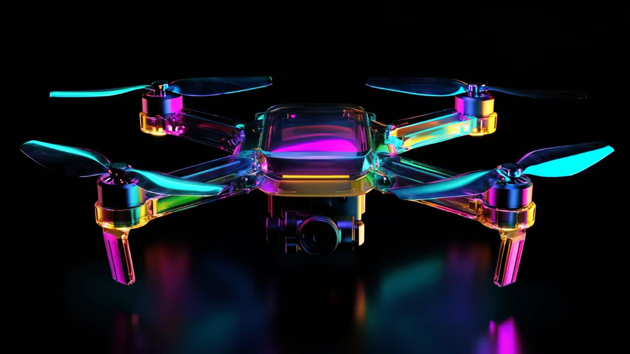 Colorful Transparent Drone on Black Background