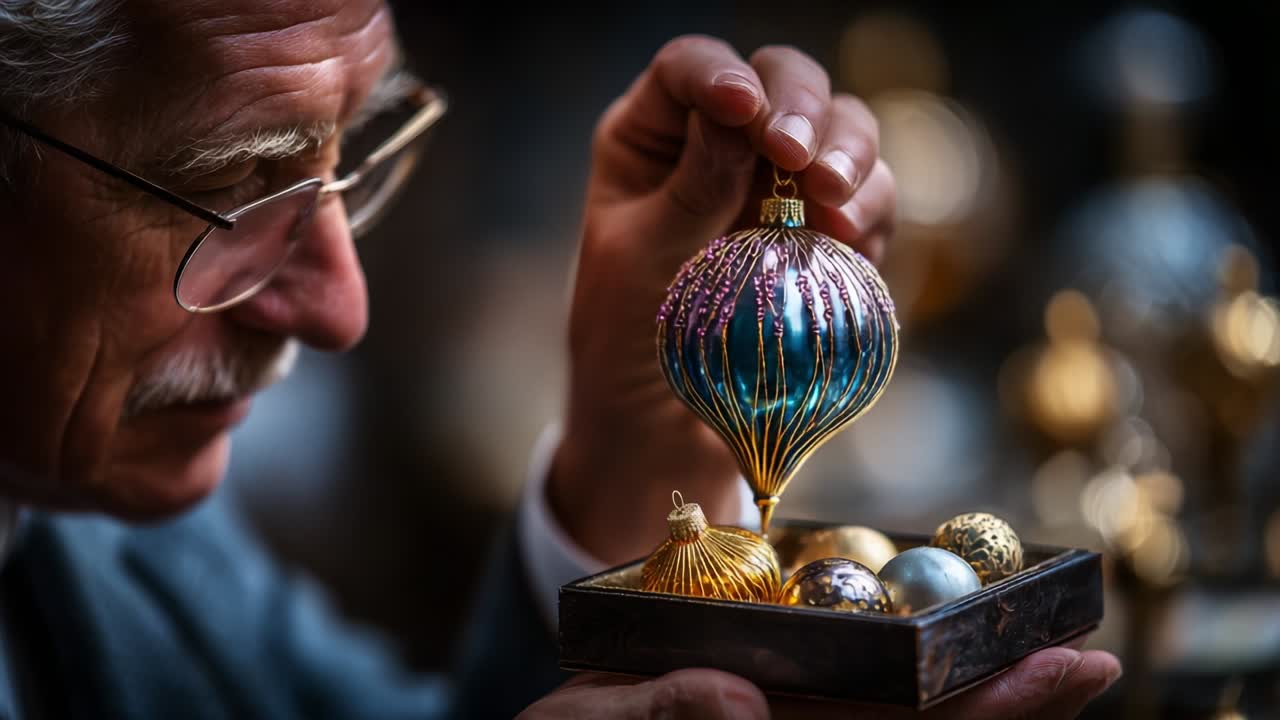 A Craftman Admires and Carefully Handles an Exquisite Collection of Handcrafted Decorative Ornaments, Showcasing His Expertise in Artistry and Attention to Detail in Each Unique Piece