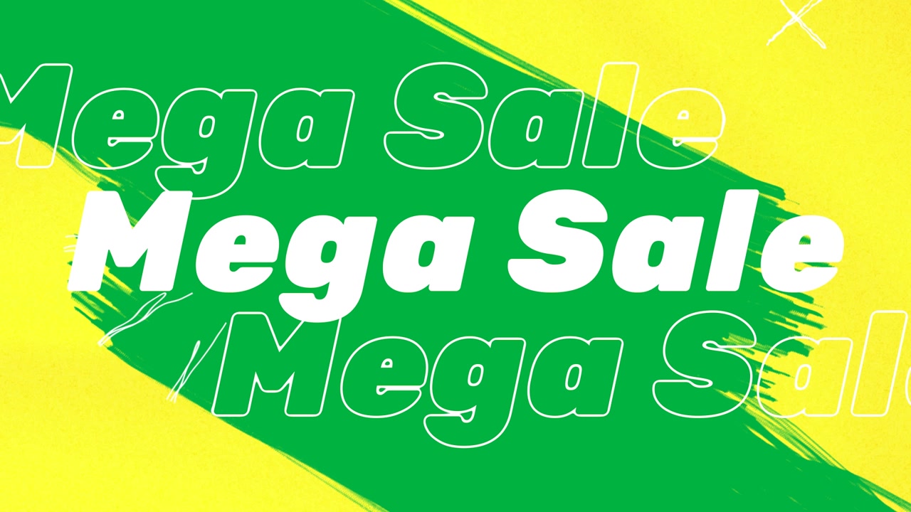 Animasi teks "Sale" berulang di latar belakang kuning