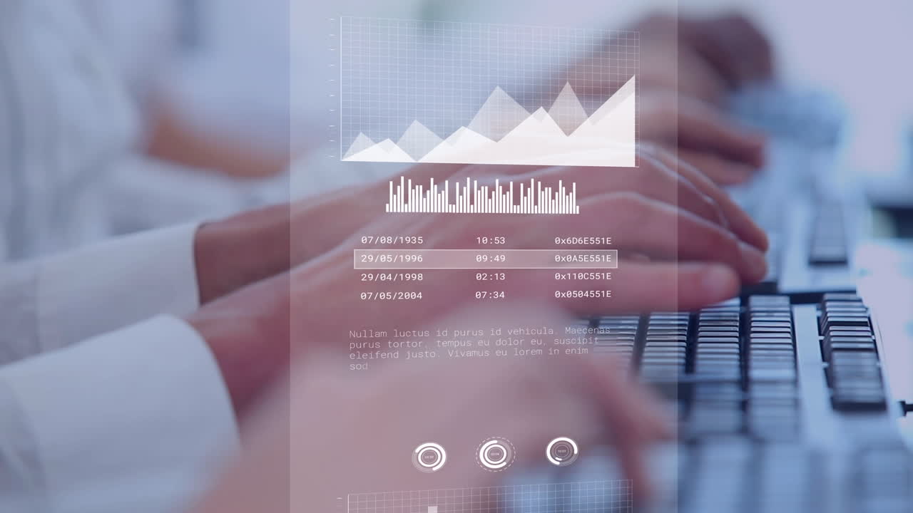 animación del procesamiento de datos financieros sobre personas de negocios que utilizan computadoras