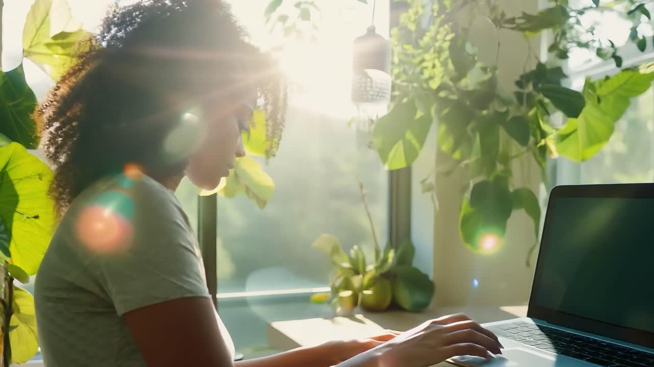Woman smiling and looking out the window
