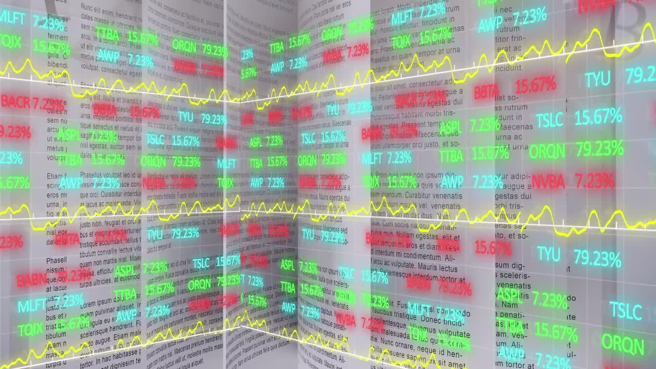 Animation of stock market data processing over snellen eye chart against white background