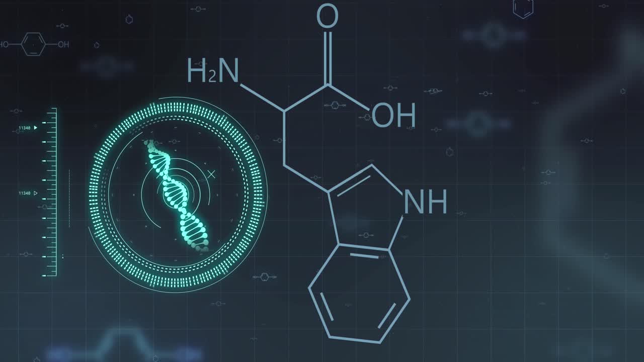 estructura de elementos sobre escáner circular procesamiento de datos de adn en negro