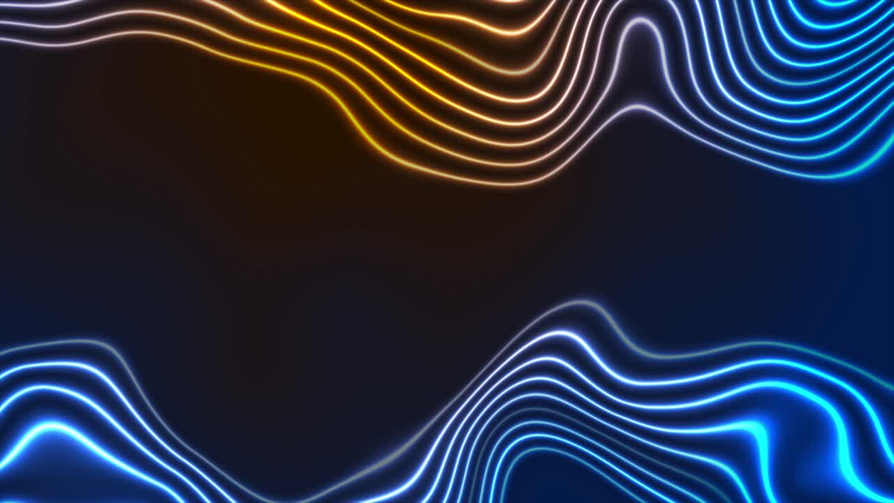Blue orange neon curved wavy lines abstract motion background