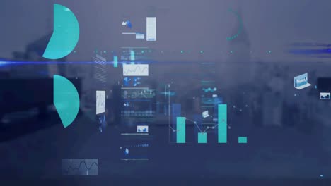 Animation-Von-Statistiken-Und-Datenverarbeitung-über-Dem-Stadtbild