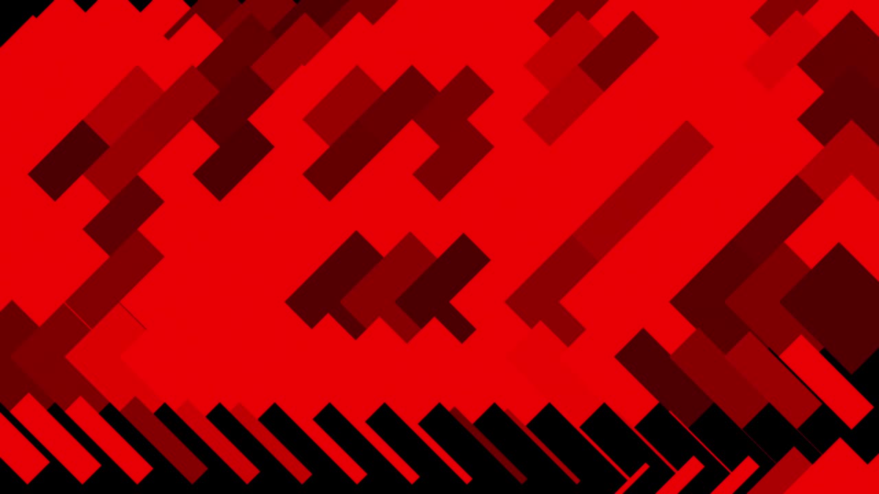coloridos rectángulos rojos que fluyen aislados sobre un fondo negro, bucle sin costuras. animación. diagonales abstractas filas paralelas de células brillantes.