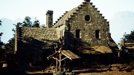 a stone house in a medieval village