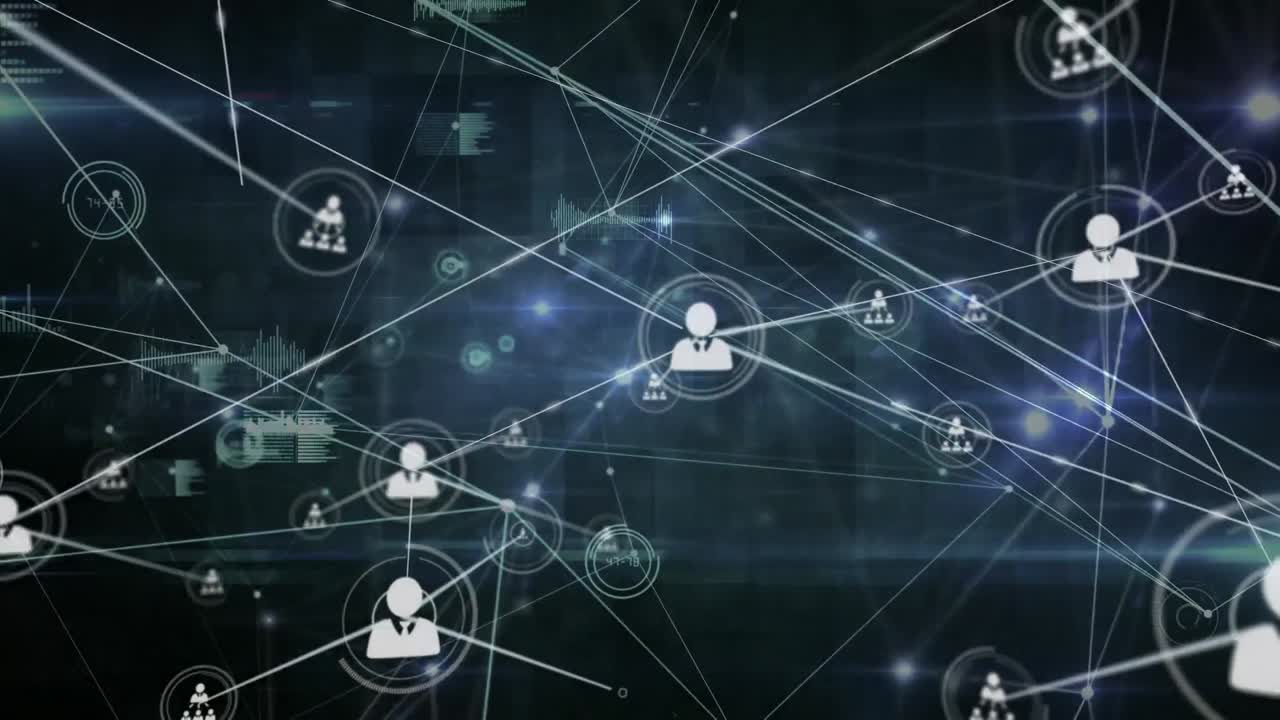 animación de la creciente red de iconos de personas de negocios y la transferencia de datos en fondo negro