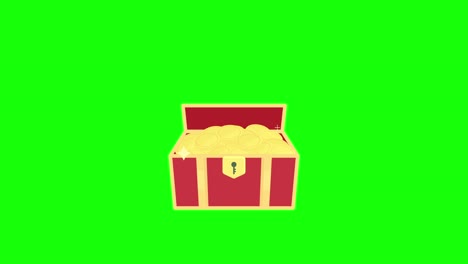 animación de un cofre del tesoro con mucho dinero billete verde