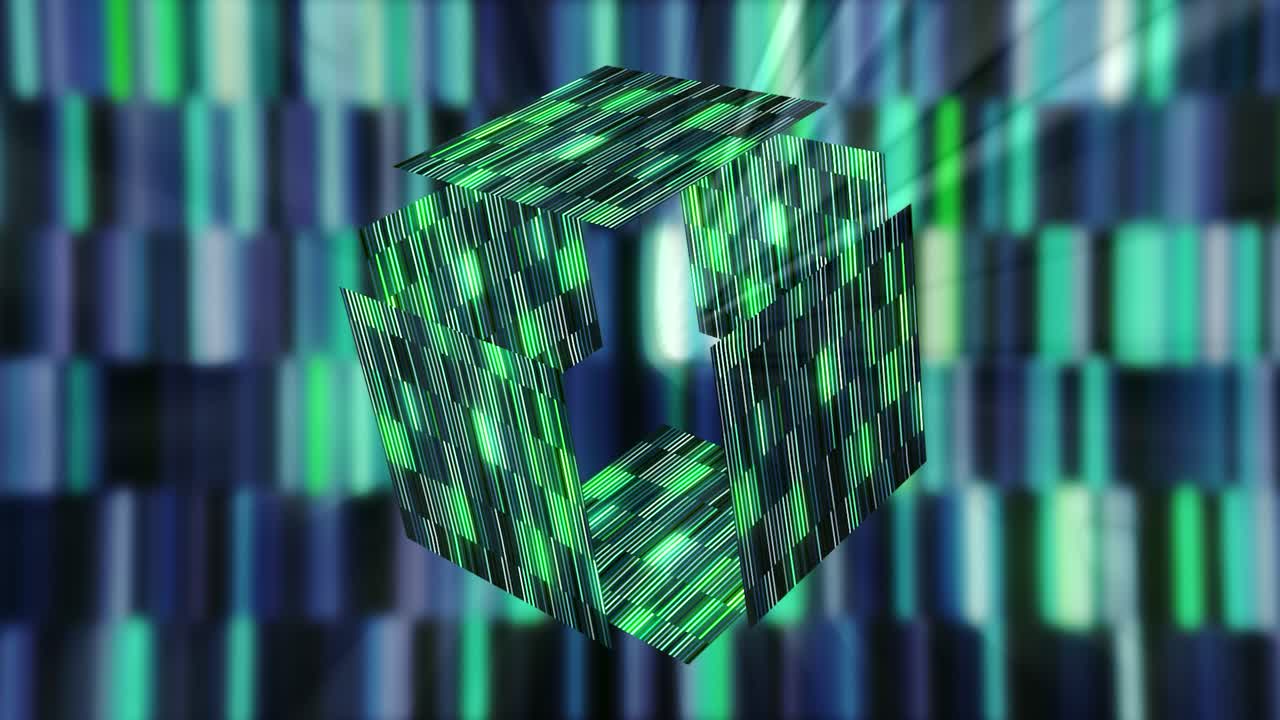 cubo 3d abstracto con líneas brillantes
