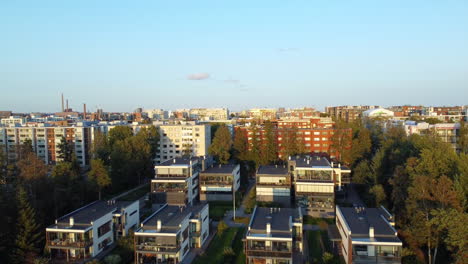 aerial view of streets in downtown lauttasaari, summer day in helsinki, finland