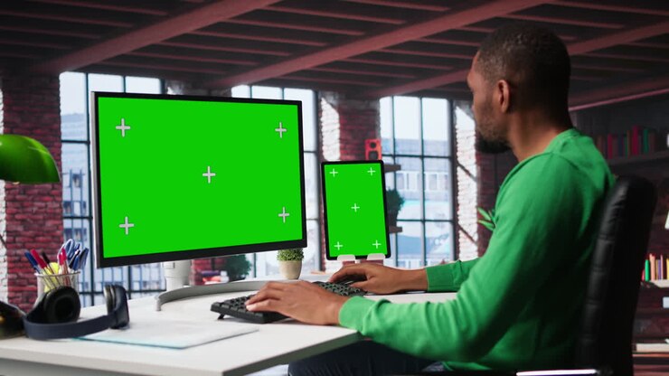 Video verticale: persona afroamericana che utilizza un display isolato sul computer a casa