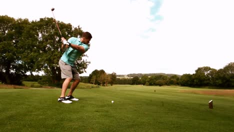 rear view of man playing golf