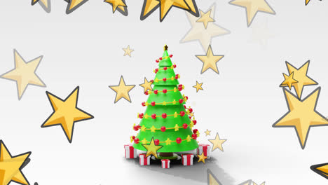 animación de estrellas sobre el árbol de navidad en fondo blanco