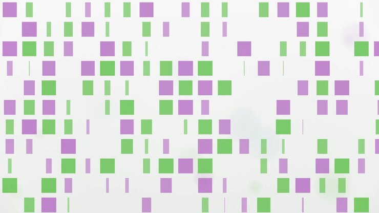 Grafica animata geometrica con forme quadrate colorate che cadono verticalmente su uno sfondo bianco pulito