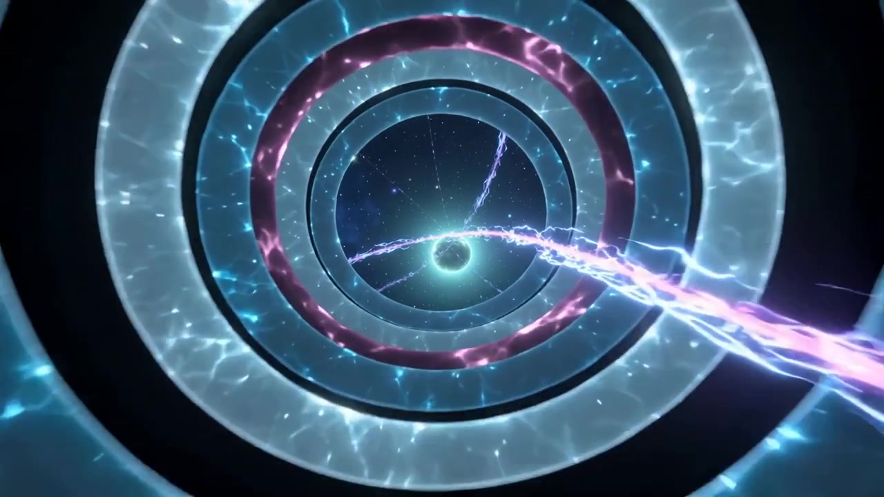 Filament forming and launching braided energy through ring tunnel into space, connecting planet