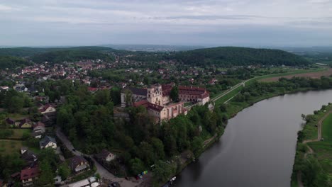 benedictine abbey tyniec krakow, aerial heritage on the river