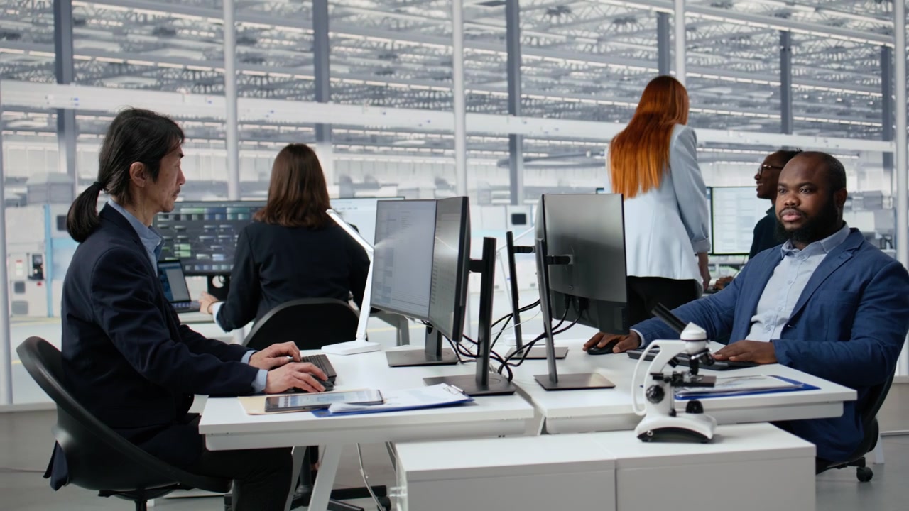 Diverse Team of Professionals Working on Computers in Modern Office