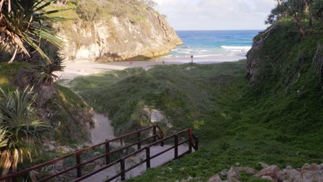 boardwalk with stairs leading to south gorge beach - north gorge walk in point lookout, qld, australia