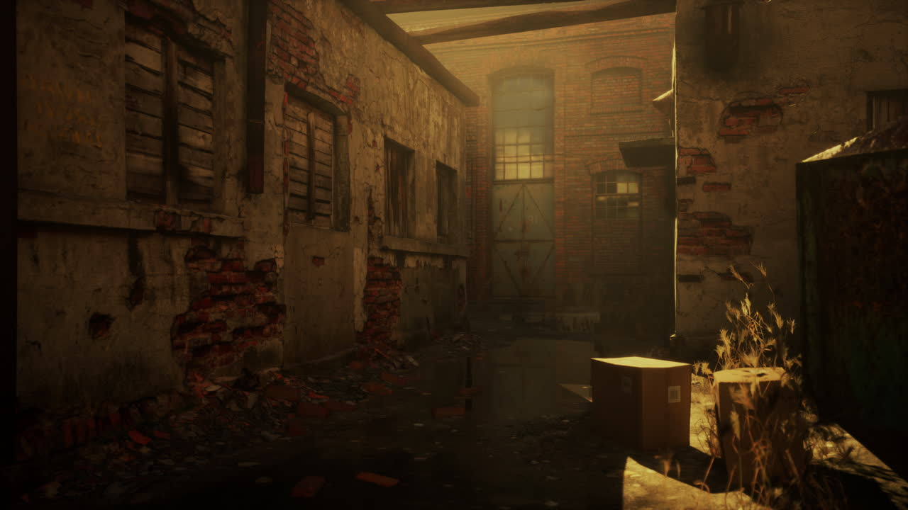 매우 심하게 오염 된 산업 공장의 폐허