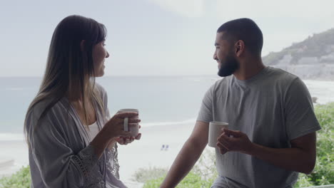 young and interracial couple kissing