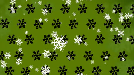 animación de copos de nieve que caen sobre un fondo verde