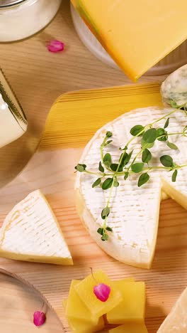 variety of dairy products on wooden background