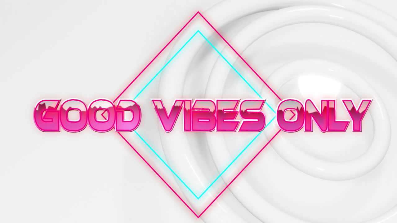 Animazione di testo 'good vibes only' su cerchi su sfondo bianco