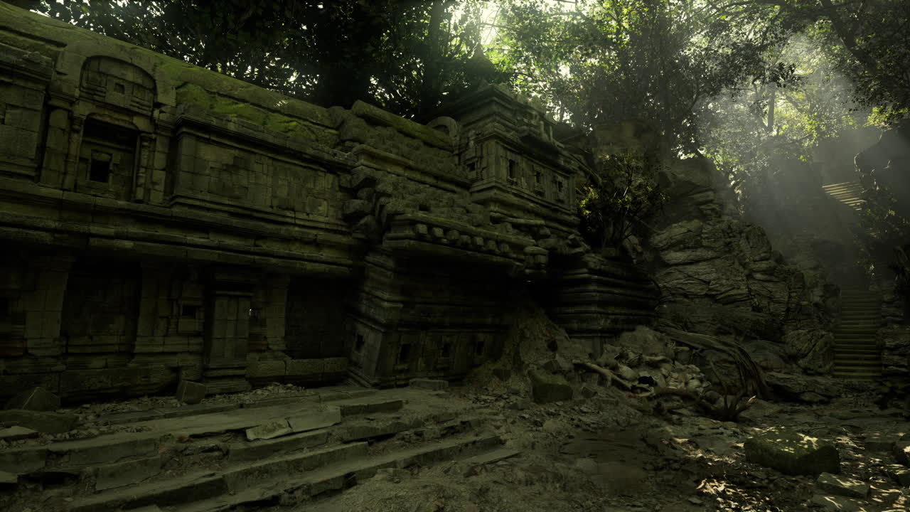 Antiche rovine di templi avvolte nel mistero all'interno della lussureggiante giungla della Cambogia.