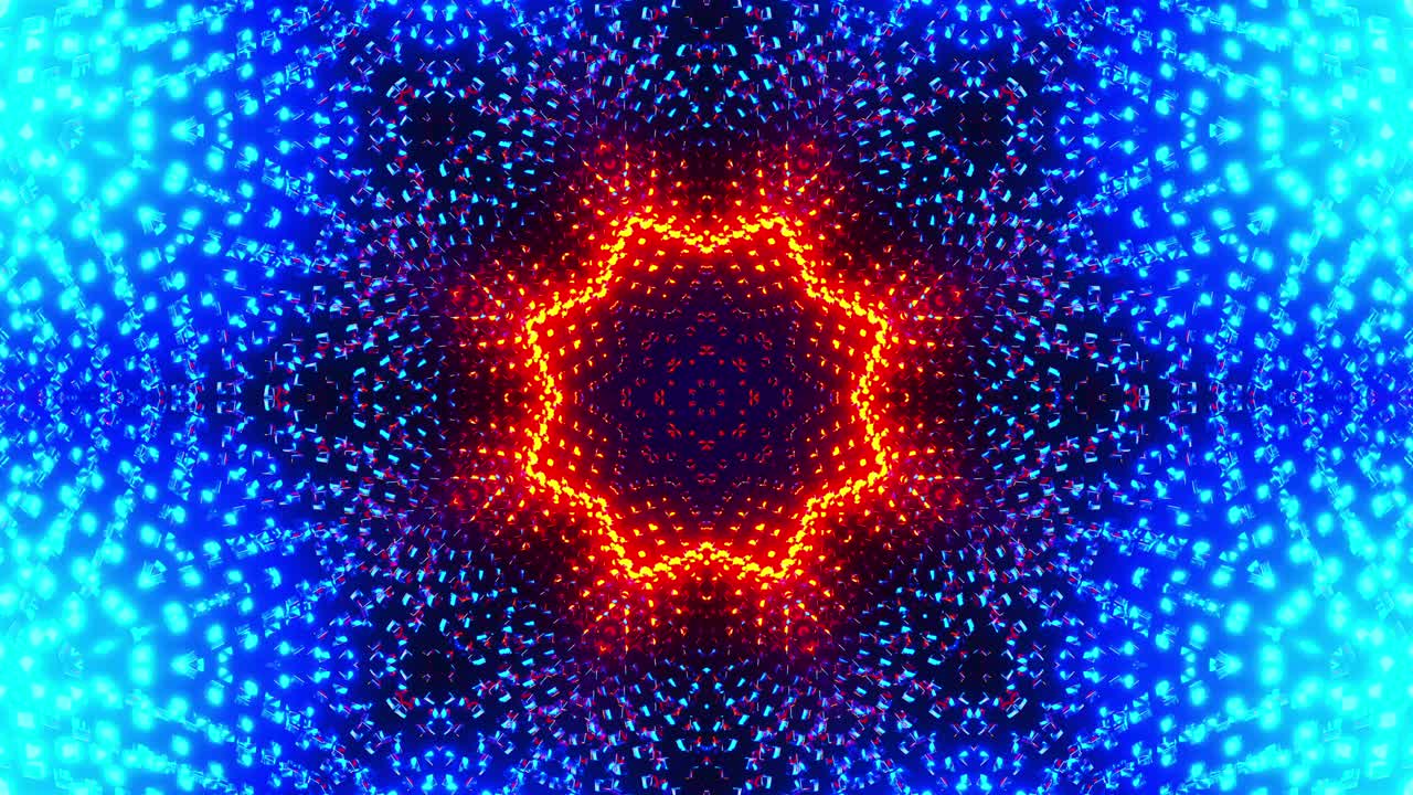 Motivo astratto rosso e blu. Loop VJ caleidoscopico