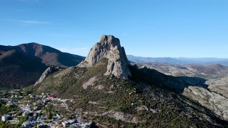 spinning view of pena de bernal in queretaro from drone