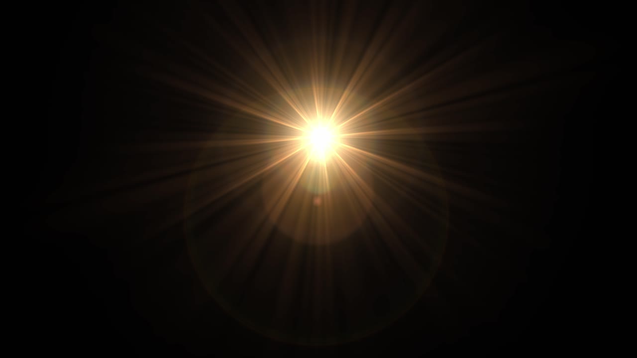 Bagliore solare dorato realistico con raggi a stella che si muove da sinistra a destra. Ideale per la composizione di una sovrapposizione di una giornata di sole o una transizione di luce speranzosa.