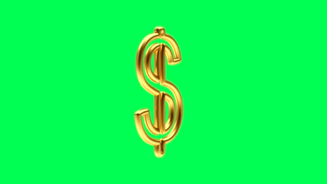 3d animation of a golden dollar symbol rotates on a green screen. 4k