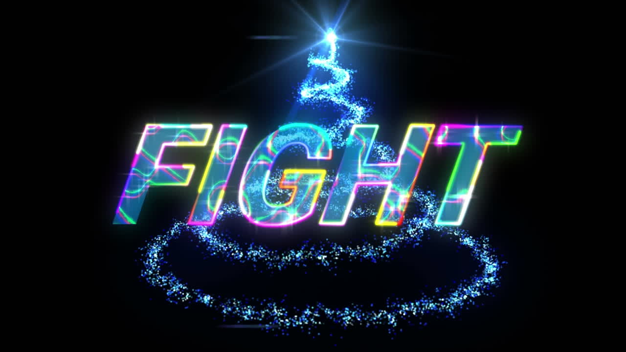 푸른 빛의 흔적 위에 반 ⁇ 이는 싸움 텍스트의 애니메이션