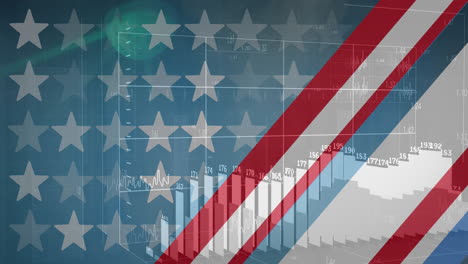 animation of data processing over flag of america