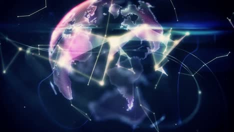 animation of globe with shapes over blue background