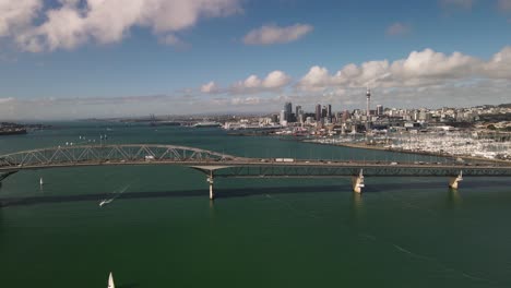 traffic on auckland harbour bridge across waitemata harbour in auckland, new zealand