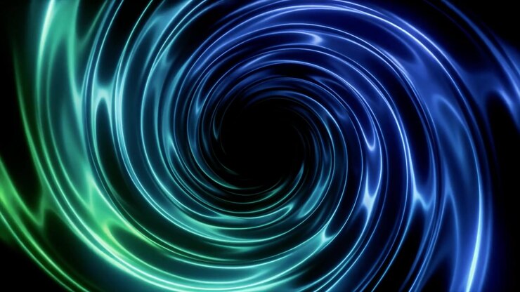 Dynamic Abstract Spiral Tunnel with Green and Blue Neon Lights