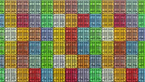 stack of containers in a harbor, shipping at dockyard, logistic import and export, in colorful bright color, seamless loop, front wall view