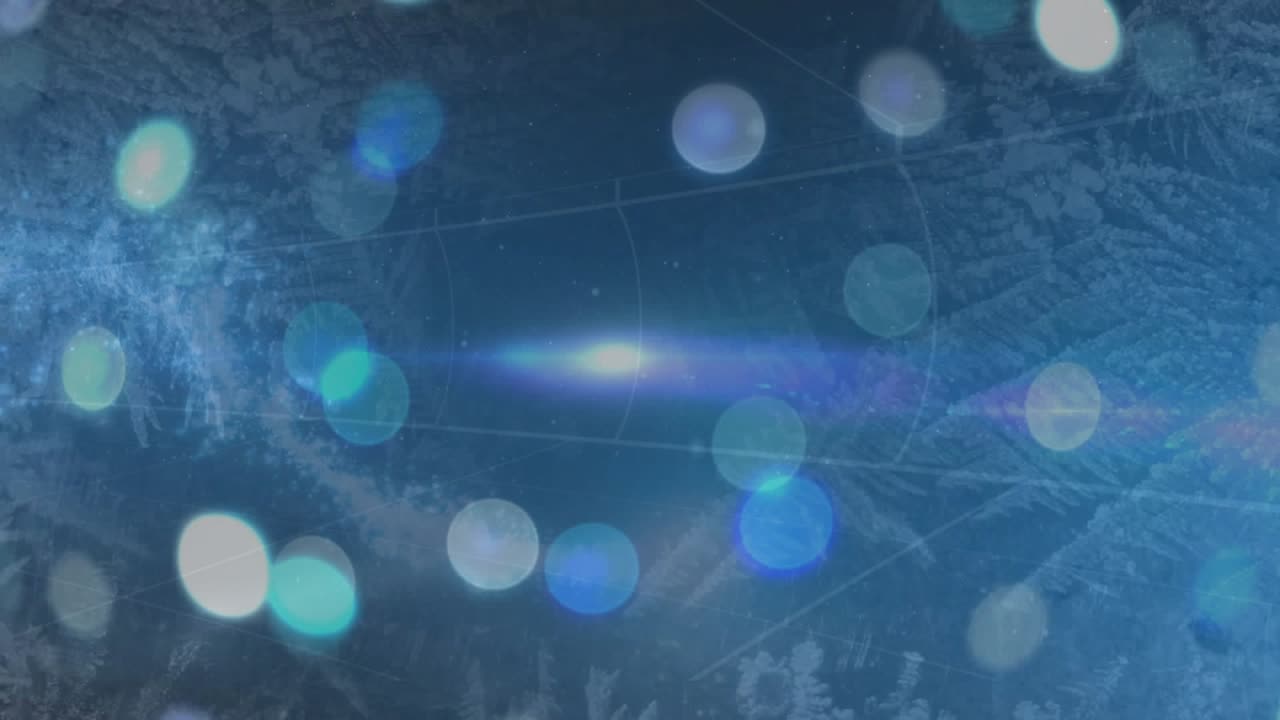 Frost-covered branches appearing triggers bokeh circles drifting and pulsing to evoke frosty mood