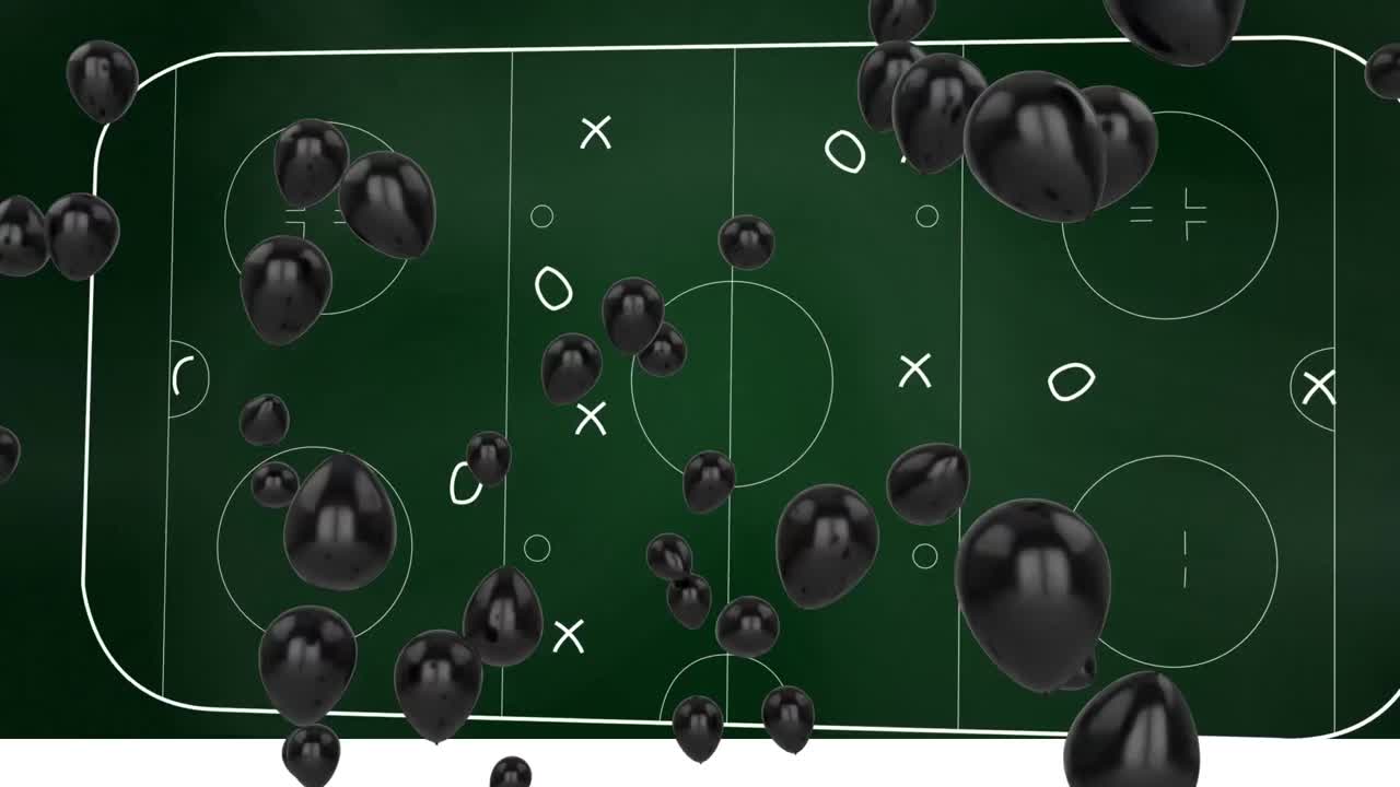 초록색 바탕에 게임 계획을 그리는 것 위에 풍선의 애니메이션