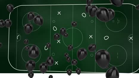 animación de globos sobre el dibujo del plan de juego sobre fondo verde