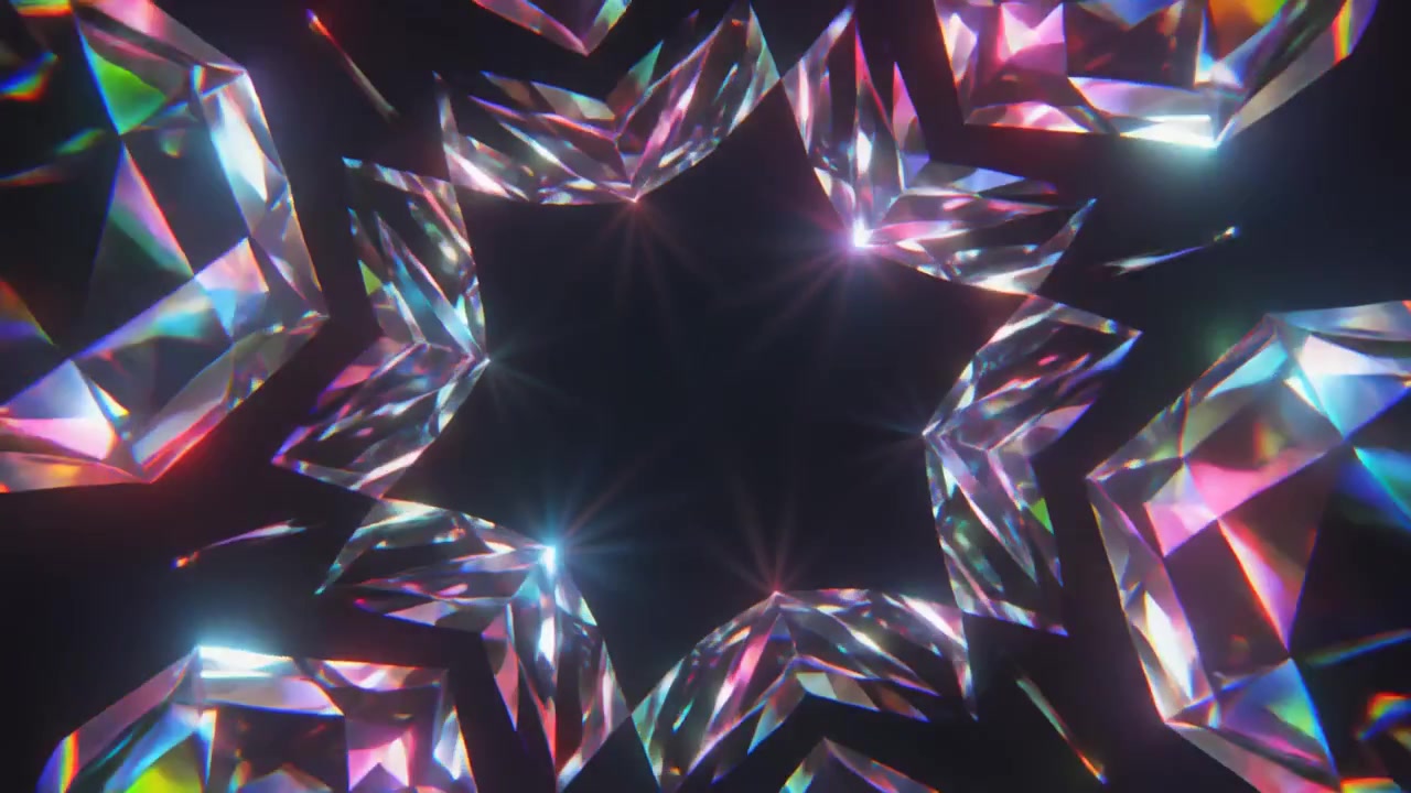 Motivo astratto a caleidoscopio di diamanti scintillanti rotanti
